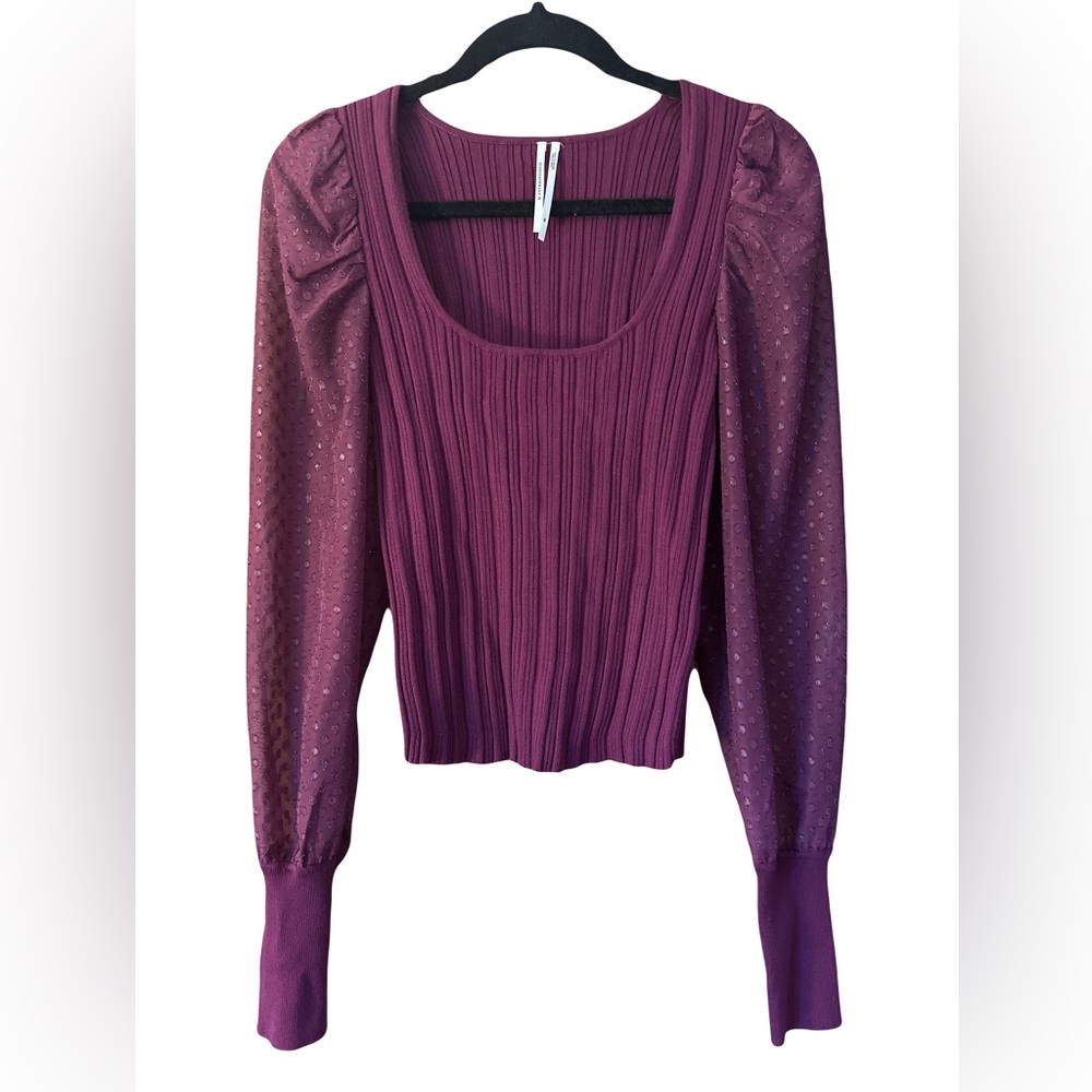 Anthropologie Puff Sleeve Shimmer Sweater Plum size xs